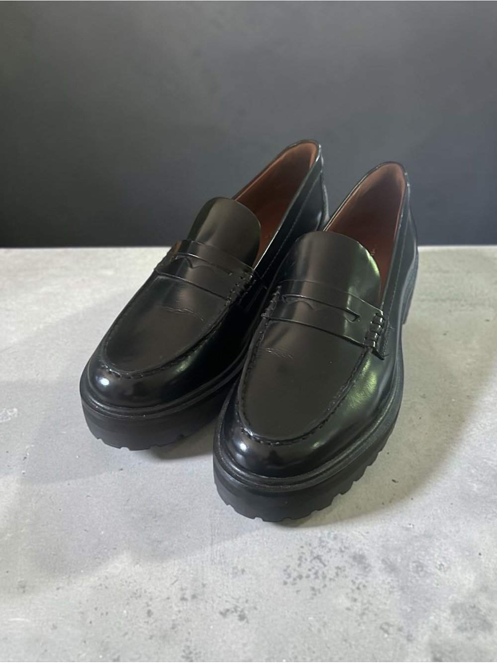 Reformation Agathea Platform Penny Loafer Women’s Black Size 7.5